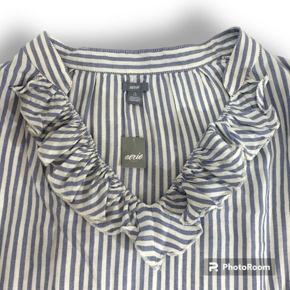 NWT AERIE lightweight LS Striped Ruffle Neck Pullover Tunic sz Small - Picture 3 of 9